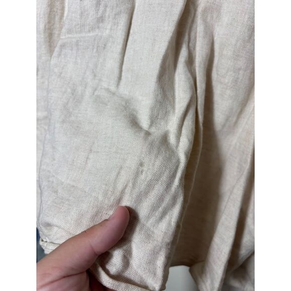 Beams Plus Band collar popover shirt natural cotton/linen herringbone sz Large - Picture 4 of 6